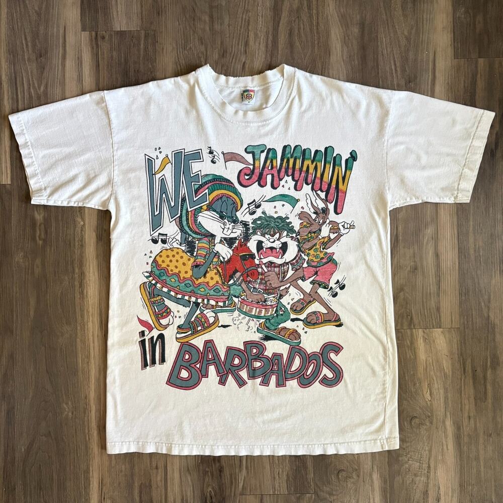Vintage Looney Tunes Rasta T-Shirt Men's Size XL White Bugs Bunny Taz Graphic